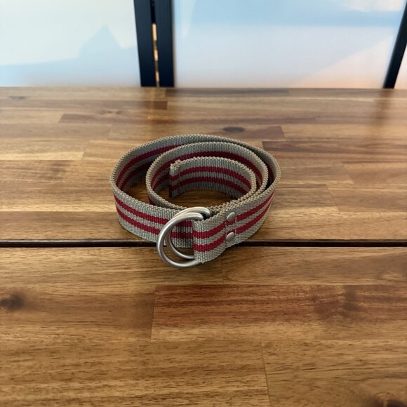 Y2K Woven Fabric Belt D-Ring Gray / Red Stripe Grunge Gorp Adjustable - Picture 5 of 12
